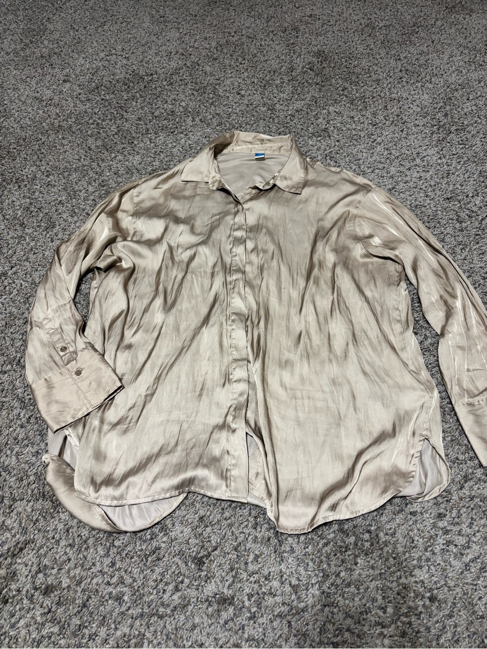 Old Navy Women’s Satin-Look Button-Down Shirt in Champagne Beige